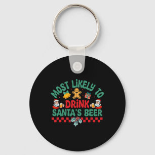 Most Likely To Drink Santa's Beer Christmas Pajama Key Ring