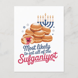 Most Likely to Eat All the Sufganiyot Hanukkah Jew Announcement Postcard