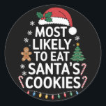 Most Likely To Eat Santas Cookies Family Christmas Classic Round Sticker<br><div class="desc">Most Likely To Eat Santas Cookies Family Christmas matching</div>