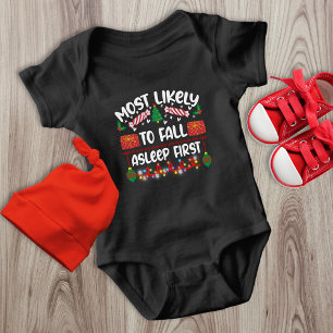 Most Likely to Fall Asleep First funny xmas Baby Bodysuit
