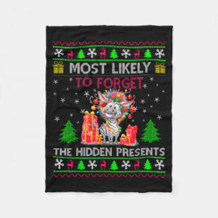 Most Likely To Forget The Hidden Zebra Christmas  Fleece Blanket