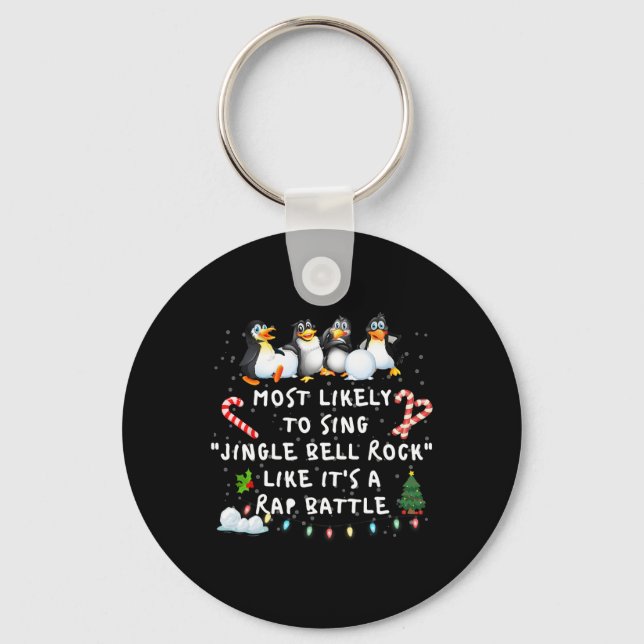 Most Likely To Funny Jingle Bell Christmas Pyjamas Key Ring (Front)