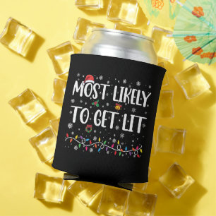 Most Likely To Get Lit Christmas Family Matching Can Cooler