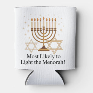 Most Likely to Light the Menorah Hanukkah Jewish Can Cooler