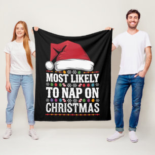 Most Likely To Nap On Christmas Family Matching  Fleece Blanket