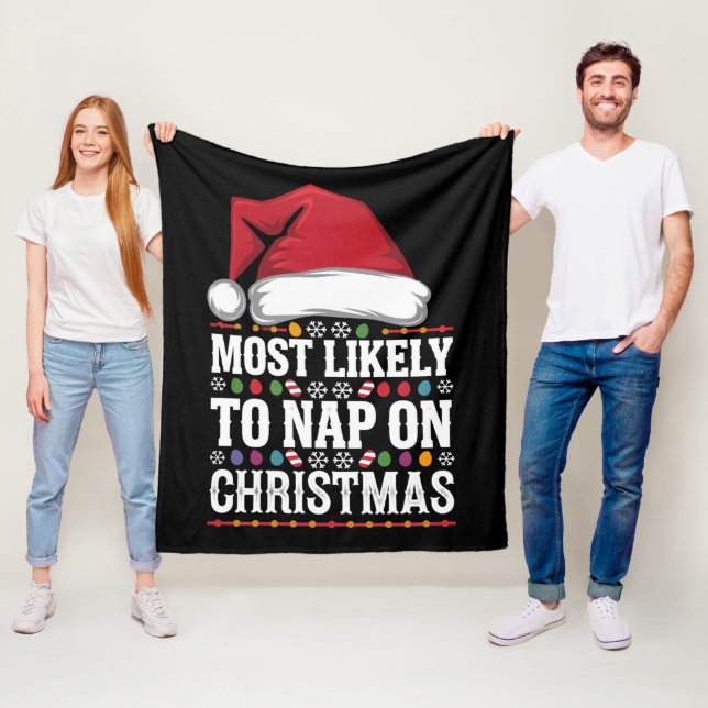 Most Likely To Nap On Christmas Family Matching  Fleece Blanket (In Situ)
