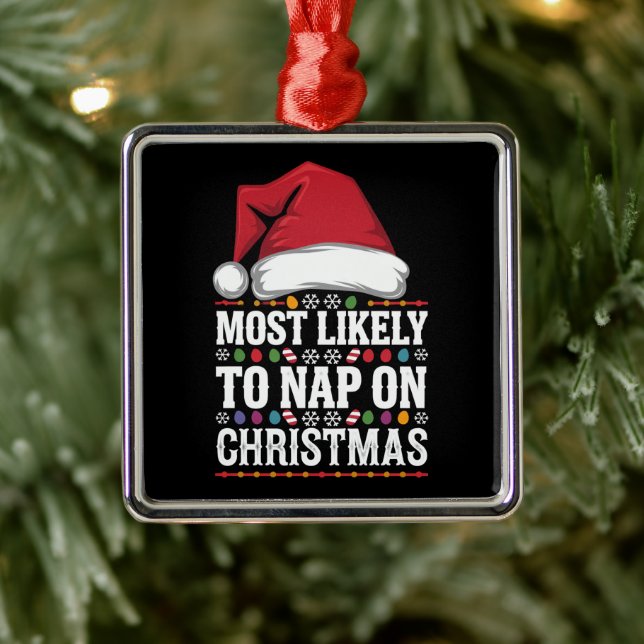 Most Likely To Nap On Christmas Family Matching  Metal Tree Decoration (Tree)