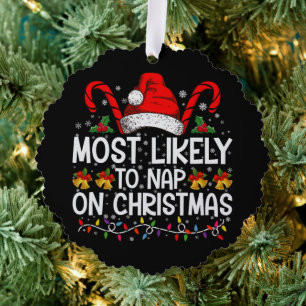 Most Likely To Nap On Christmas Holiday Matching Tree Decoration Card