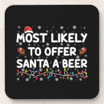 Most Likely To Offer Santa A Beer Christmas Lights Coaster<br><div class="desc">Most Likely To Offer Santa A Beer Christmas Lights Santa Hat</div>