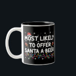 Most Likely To Offer Santa A Beer Christmas Lights Two-Tone Coffee Mug<br><div class="desc">Most Likely To Offer Santa A Beer Christmas Lights Santa Hat</div>