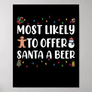 Most Likely To Offer Santa A Beer Funny Drinking Poster