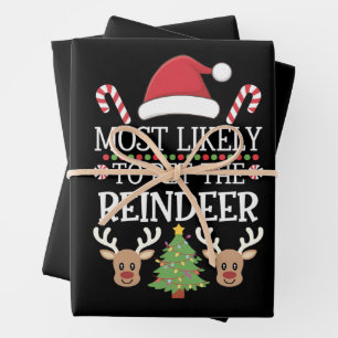 Most Likely To Pet The Reindeer Squad Family Joke  Wrapping Paper Sheet