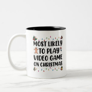 Most Likely To Play Video Game On Christmas Gaming Two-Tone Coffee Mug