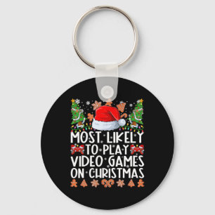Most Likely To Play Video Games On Christmas Famil Key Ring