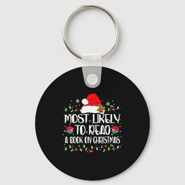 Most Likely To Read A Book On Christmas Family Mat Key Ring (Front)