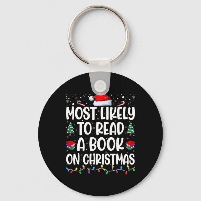 Most Likely To Read A Book On Christmas Matching F Key Ring (Front)