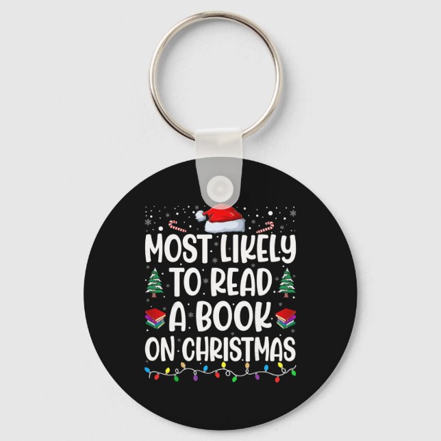 Most Likely To Read A Book On Christmas Matching F Key Ring (Front)