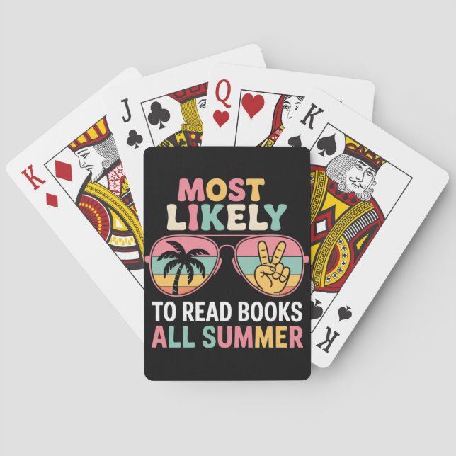 Most Likely To Read Books All Summer Teacher Gift Playing Cards (Back)