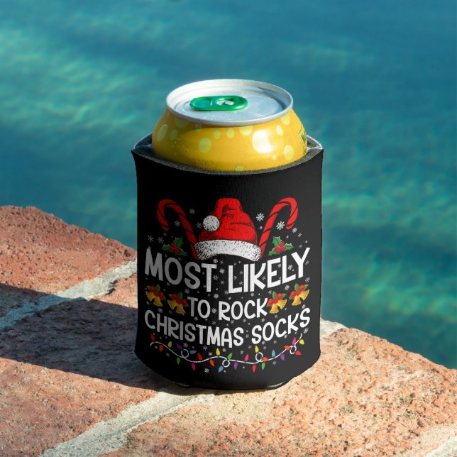 Most Likely To Rock Christmas Socks Funny Xmas Can Cooler (In Situ Pool)