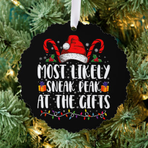 Most Likely To Sneak Peak At The Gifts Christmas Tree Decoration Card