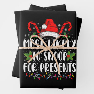 Most Likely To Snoop For Presents Family Christmas Wrapping Paper Sheet