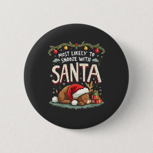 Most Likely to Snooze with Santa Sleepy Reindeer 6 Cm Round Badge