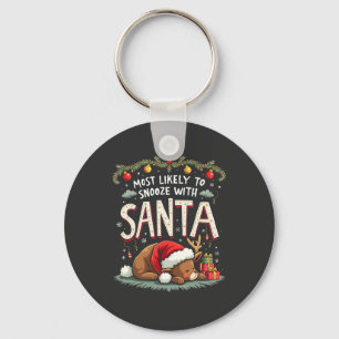 Most Likely to Snooze with Santa Sleepy Reindeer Key Ring