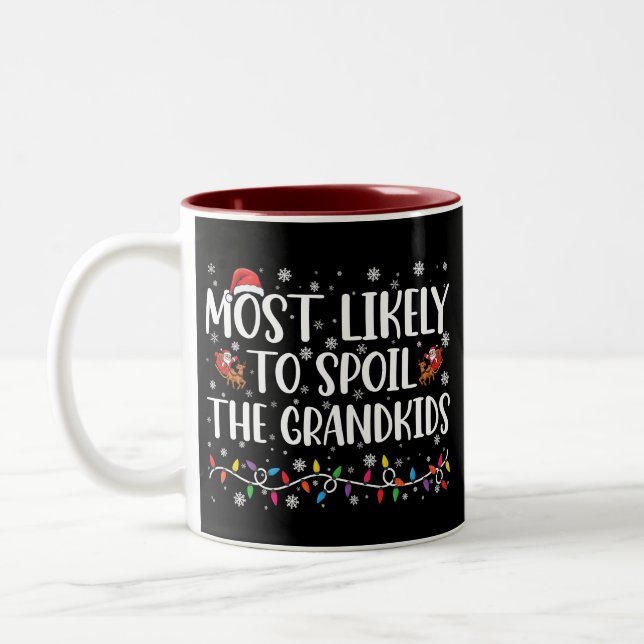 Most Likely To Spoil The Grandkids Funny Christmas Two-Tone Coffee Mug (Left)