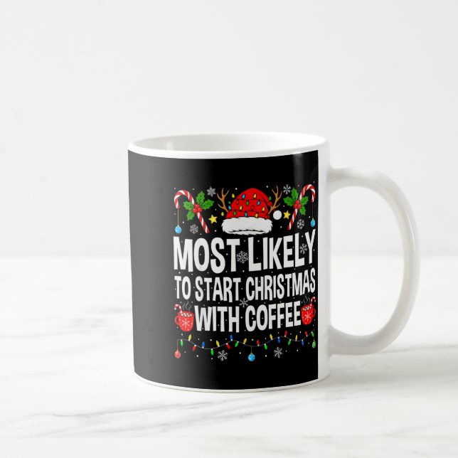 Most Likely To Start Christmas With Coffee Family  Coffee Mug (Right)