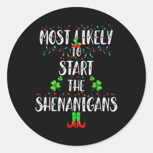 Most Likely To Start The Shenanigans Elf Christmas Classic Round Sticker