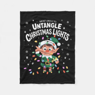 Most Likely To Untangle Christmas Lights Elf Fleece Blanket