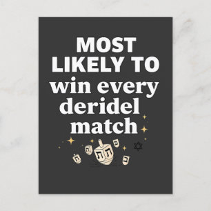 Most Likely to Win Every Dreidel Match Hanukkah Holiday Postcard