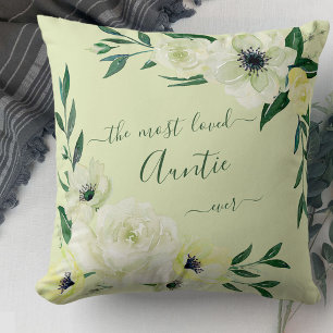 Most Loved Auntie Ever Watercolor Wild Roses Cushion