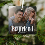 Most Loved BOYFRIEND' Cute Photo Gift  Metal Tree Decoration<br><div class="desc">Let your boyfriend know how much he is loved with this; Cute Modern Custom Photo Boyfriend Christmas Ornament. Design features fun white typography that reads 'Most Loved BOYFRIEND'. Simply upload your favourite picture and personalise the name of who its from. Text colour can be changed by using the 'customise further'...</div>