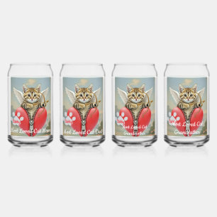 Most Loved Cat Family, Heart Paw, Cat Cupid Can Glass
