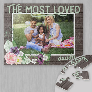 Most Loved Daddy - Rustic Dark Wood Frame Jigsaw Puzzle