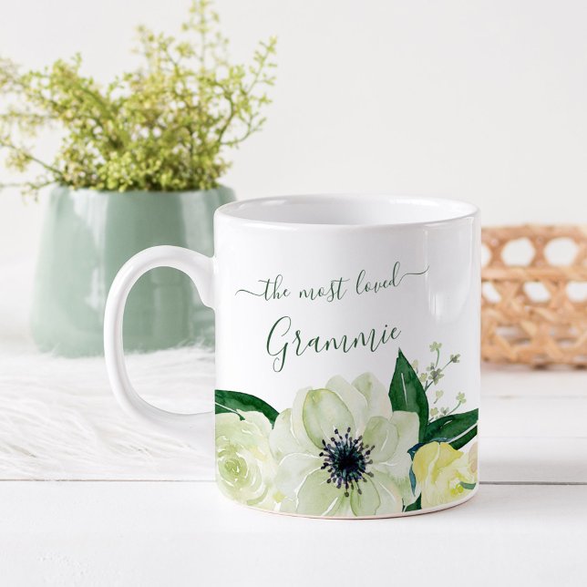 Most Loved Grammie Pretty Wild Roses Hunter Green Coffee Mug (Creator Uploaded)
