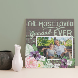 Most Loved Grandad Ever Rustic Floral Custom Photo Faux Canvas Print