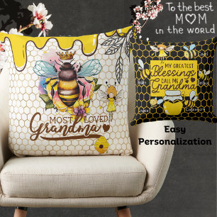 Most Loved Grandma-Grandchildren's Name-Queen Bee Cushion