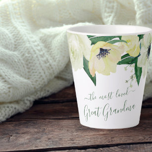 Most Loved Great Grandma Script & Wild Roses Latte Mug