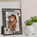 Most Loved Mummy Rustic Wood Floral Photo Plaque<br><div class="desc">Beautiful photo gift for your mother. The template is set up ready for you to add your own photo and you can also edit "mummy" to your preferred title (ie., mum, mummy, mama etc), if you wish. This watercolor floral design features a rustic dark barn wood look background with flowers...</div>