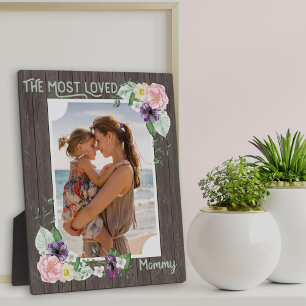 Most Loved Mummy Rustic Wood Floral Photo Plaque