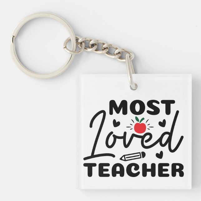 Most Loved Teacher Wordart Key Ring (Front)