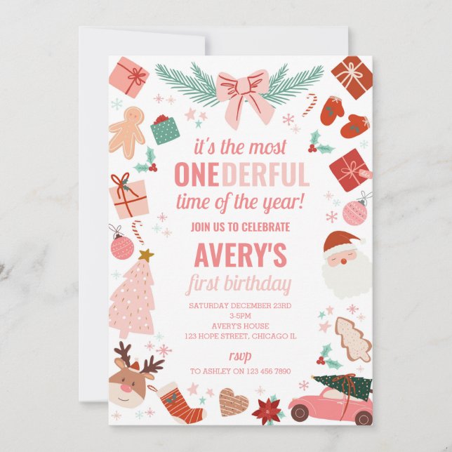 Most Onedeful Time Christmas Girl 1st Birthday Invitation (Front)