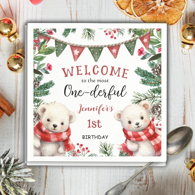 Most ONEderful | Bears Christmas 1st Birthday Napkin (Creator Uploaded)
