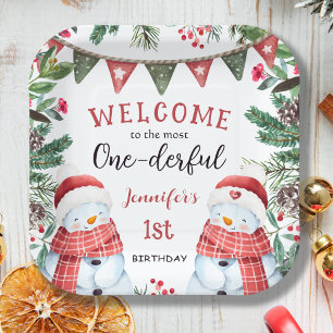 Most ONEderful   Snowman Christmas 1st Birthday Paper Plate