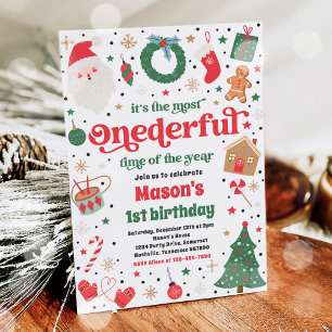 Most Onederful Time Christmas 1st Birthday Party Invitation