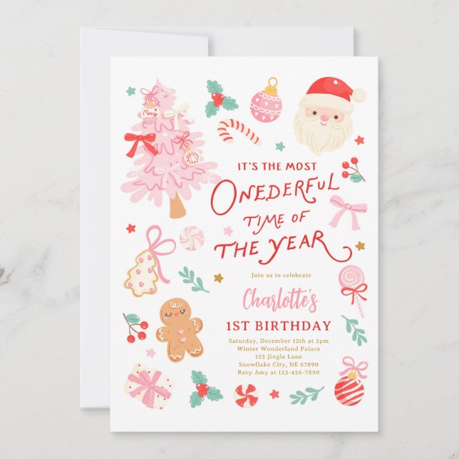 Most Onederful Time Of Year Christmas 1st Birthday Invitation (Front)