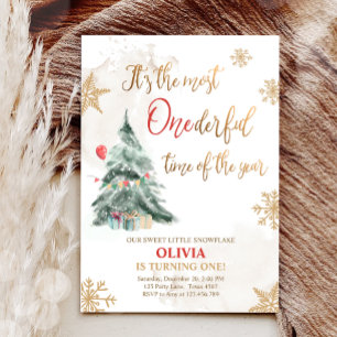 Most Onederful Time Winter Tree First Birthday Invitation