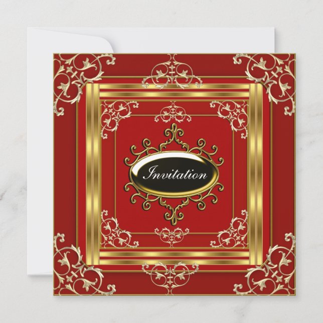Most Popular Gold and Red Birthday Invitation (Front)